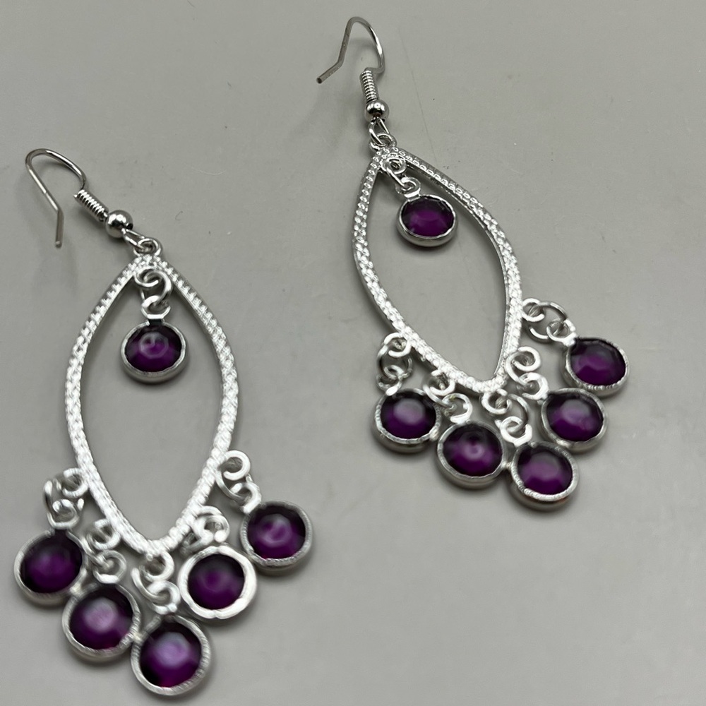 Silver and Purple Dangle Earrings